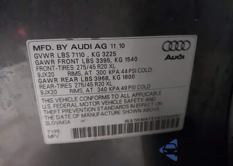 2011 Audi Q7 3.0 Tdi Premium from USA, damaged, VIN WA1WMAFE4BD004890